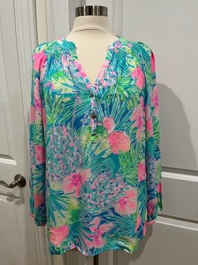 Lilly Pulitzer 100% SILK Elsa Blouse Top Size Large